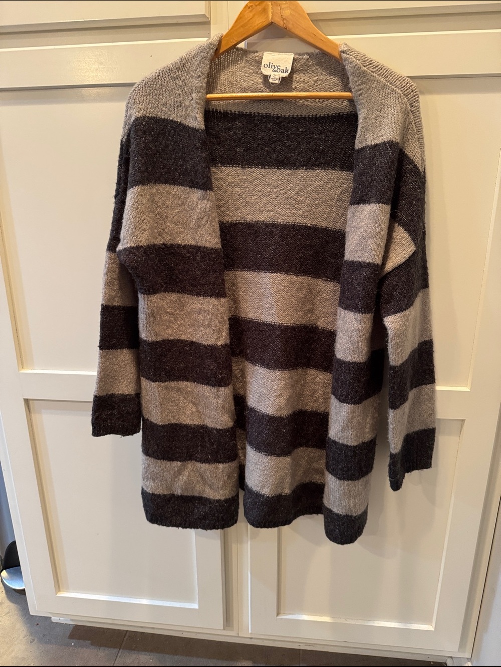 Olive & Oak Black and Gray Striped Open Cardigan